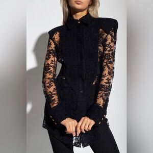 Balmain Long lace shirt
Tweed Bib-Front Sheer Lace Shirt